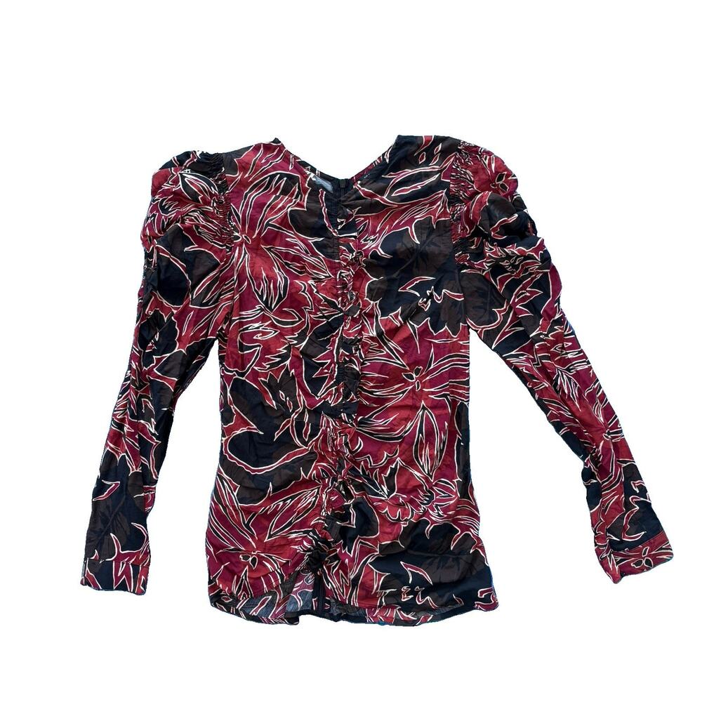 Sfera Collection Patterned Red Long Sleeve Flower Blouse Women’s Medium
